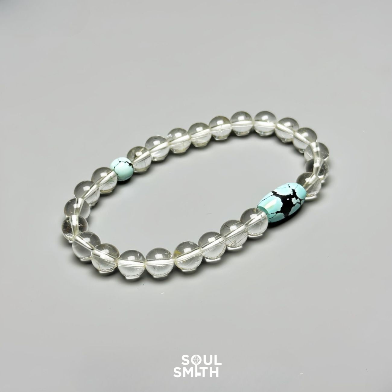 Clear Quartz & Turquoise Crystal Bracelet – Crown & Throat Chakras – Harmony Flow