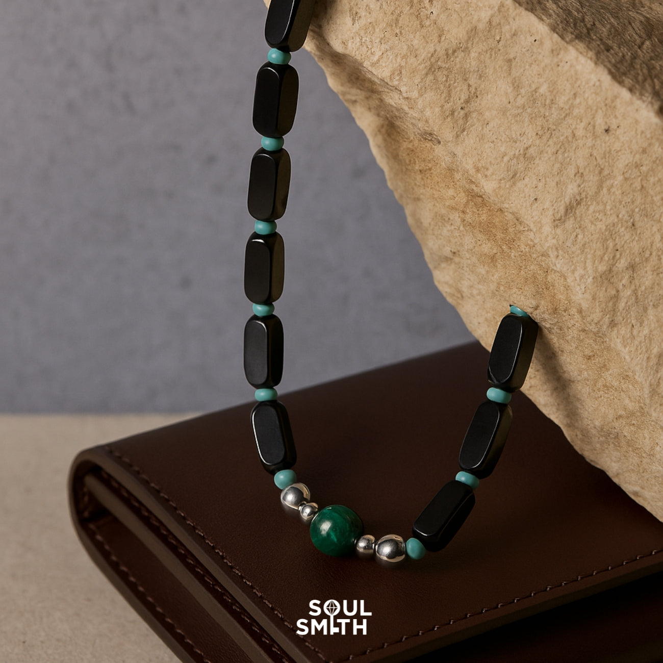 Malachite and turquoise necklace with silver accents for heart chakra balance – SoulSmith