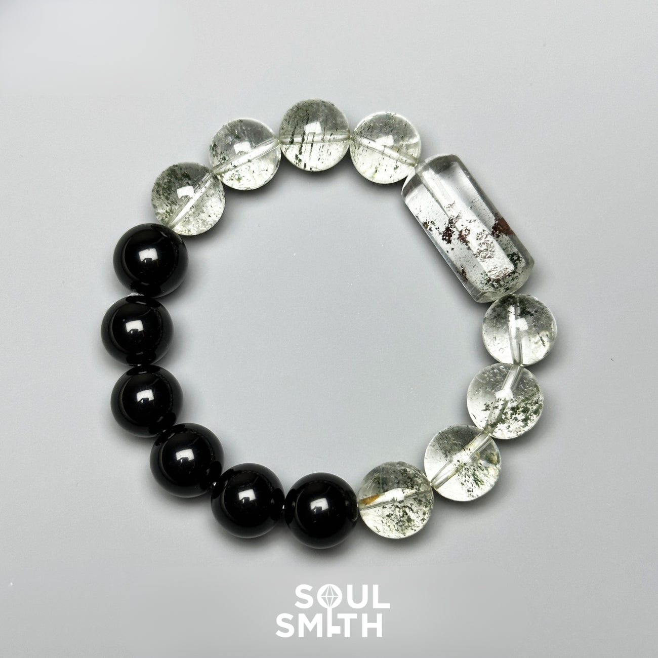 Moss Agate & Black Onyx Crystal Bracelet – Heart & Root Chakras – Grounded Growth