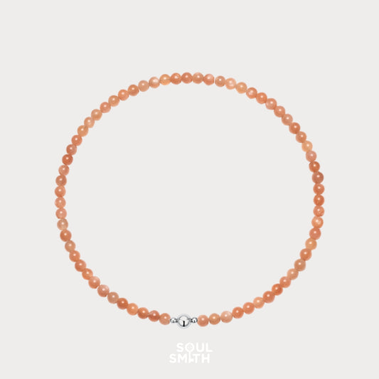 SOULSMITH Soullinks peach moonstone beaded necklace — handmade crystal choker for emotional healing and self-love energy