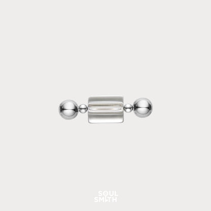 Rectangular clear quartz crystal bead with silver accents for crown chakra clarity – SoulSmith handmade jewelry component
