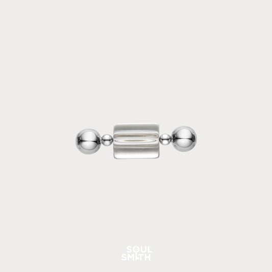 Rectangular clear quartz crystal bead with silver accents for crown chakra clarity – SoulSmith handmade jewelry component
