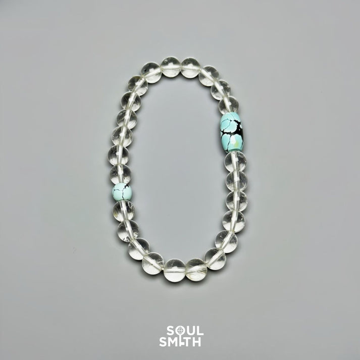 2. Clear Quartz &amp; Turquoise Crystal Bracelet – Crown &amp; Throat Chakras – Harmony Flow