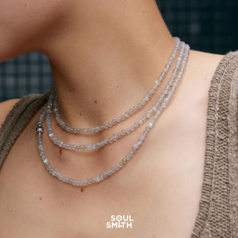 2. Moonstone Rope Necklace – Third Eye &amp; Crown Chakras – Misty Light Infinite