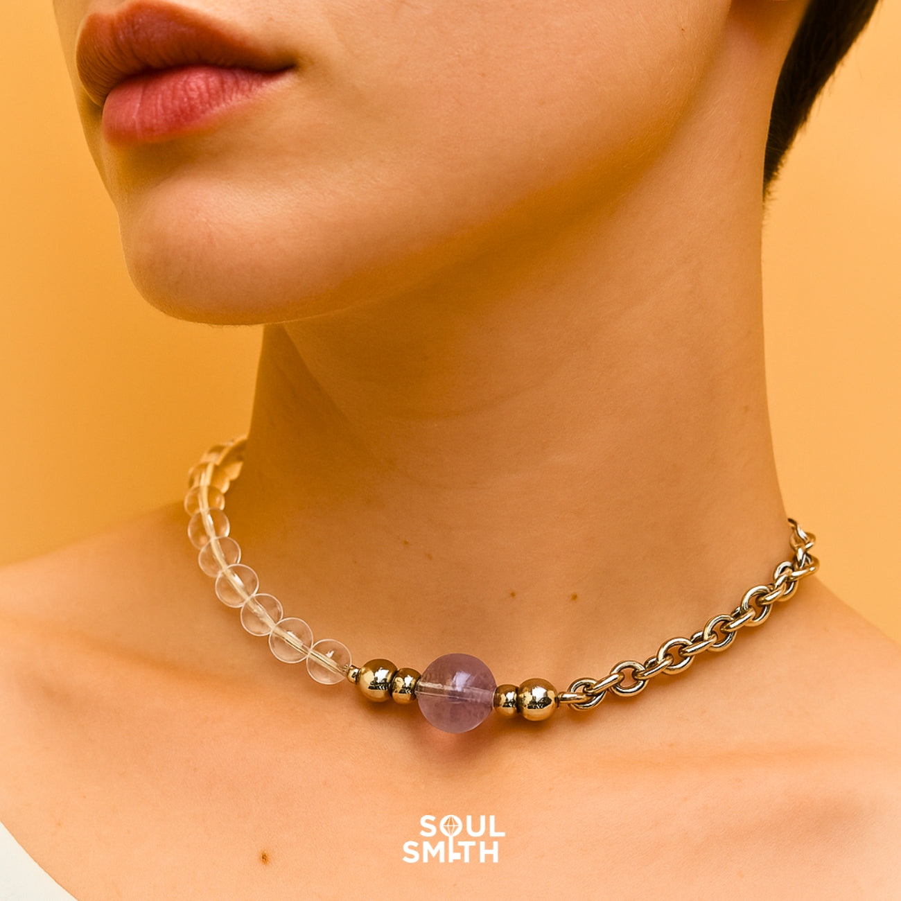 Clear quartz and amethyst chain necklace enhancing Crown Chakra clarity – SoulSmith
