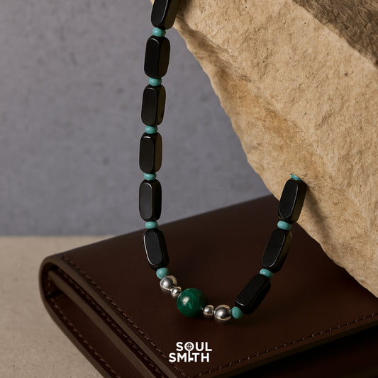 Malachite and turquoise necklace with silver accents for heart chakra balance – SoulSmith
