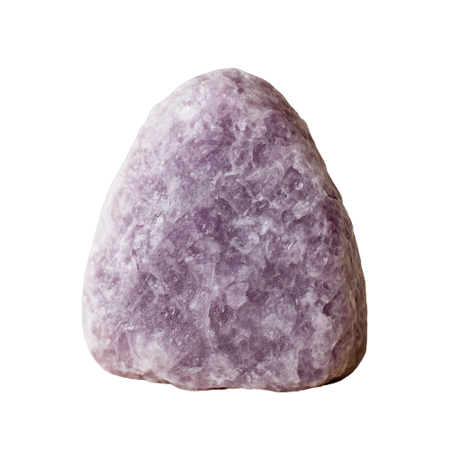 Lepidolite crystal in rough form with a soft lavender tone, known for calming energy. Supports emotional balance and is associated with the Heart and Third Eye Chakras