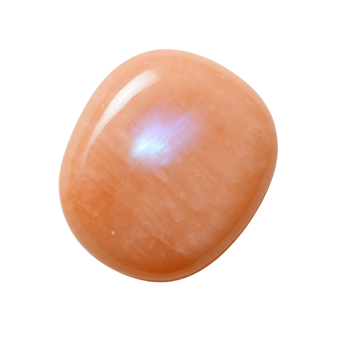 Polished peach moonstone tumbled crystal on transparent background