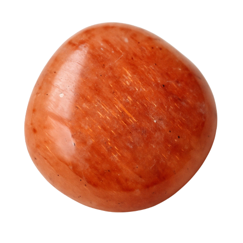 Polished sunstone crystal on transparent background, a joyful sacral chakra stone that enhances passion, self-expression, and creative energy