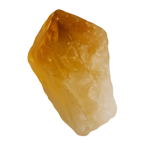 Raw Citrine crystal on transparent background, a Solar Plexus chakra stone that enhances personal power, abundance, and joyful manifestation