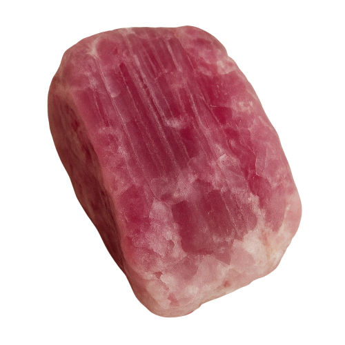 Raw Pink Tourmaline stone on transparent background, connected to the Heart Chakra for emotional healing, self-love, and compassion