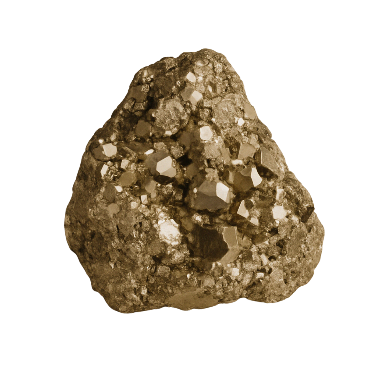 Raw pyrite crystal on transparent background, a Solar Plexus chakra stone that supports vitality, willpower, and manifestation of abundance