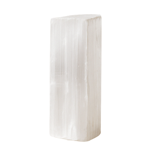 Raw selenite tower with a luminous, silky sheen. Known for cleansing energy and enhancing spiritual clarity. Connected to the Crown Chakra.

