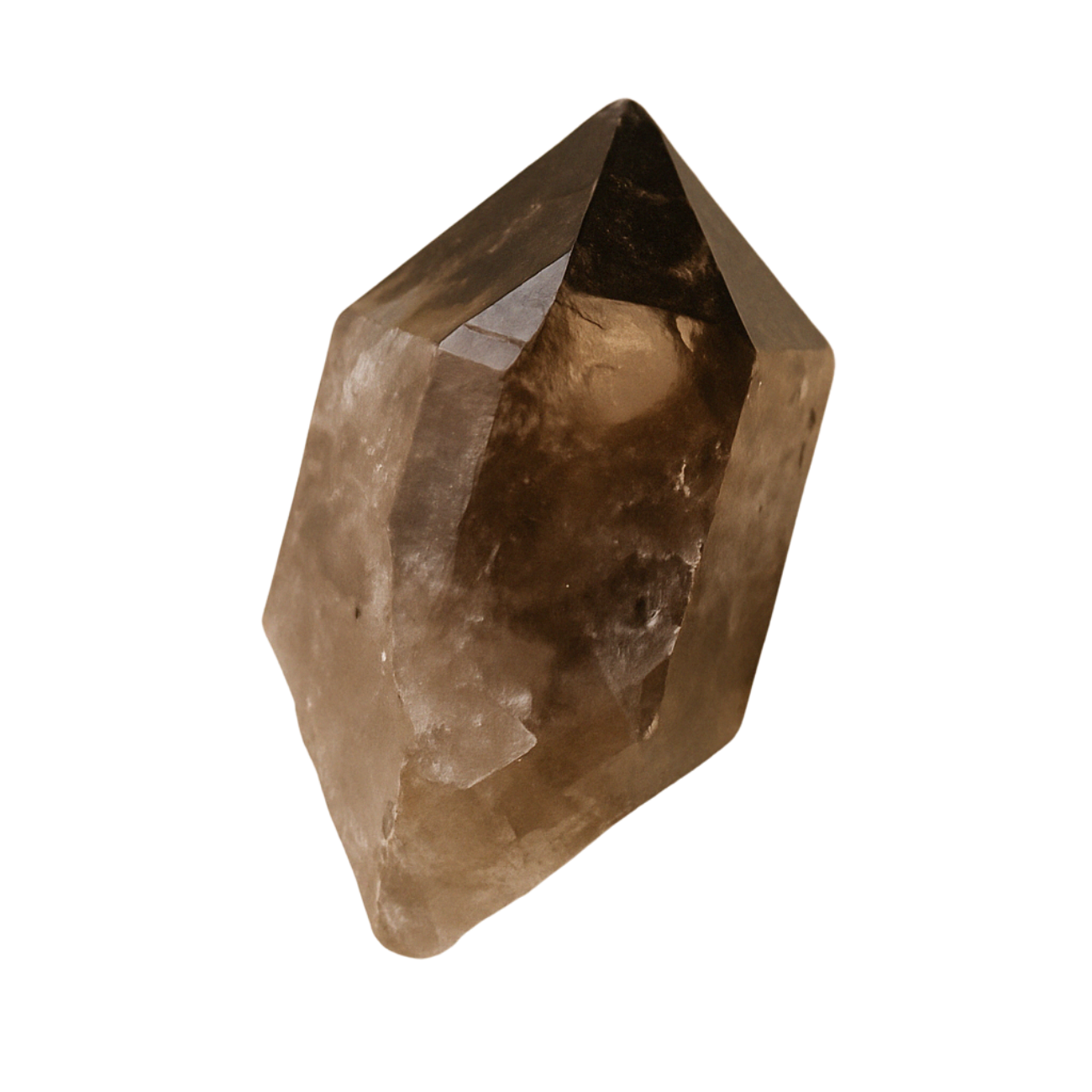 Smoky quartz crystal point on transparent background